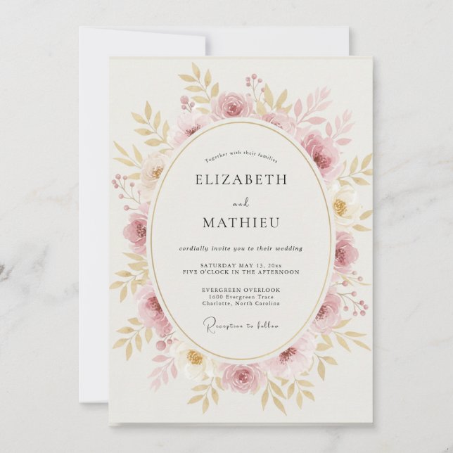 Invitation Couronne de mariage Champagne Blush (Devant)