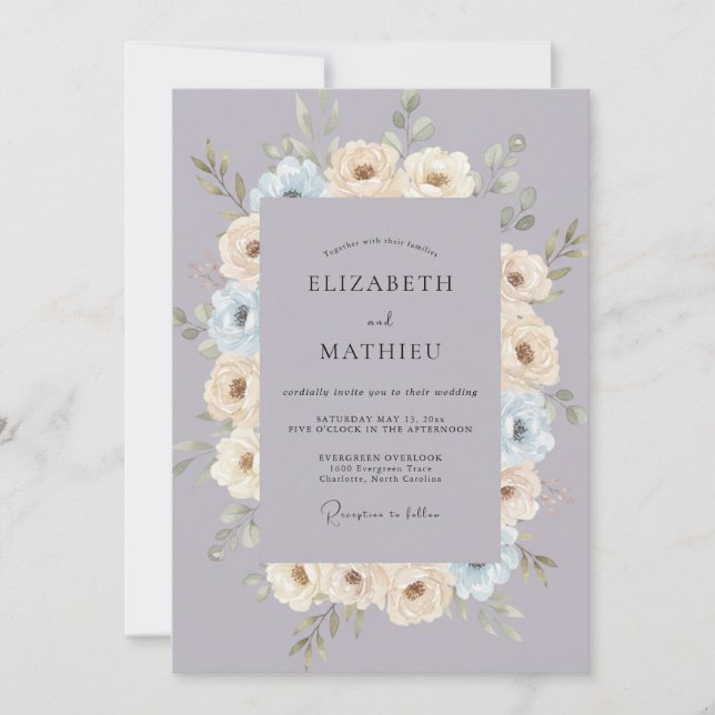 Invitation Couronne de mariage Champagne Doré Lavande (Devant)