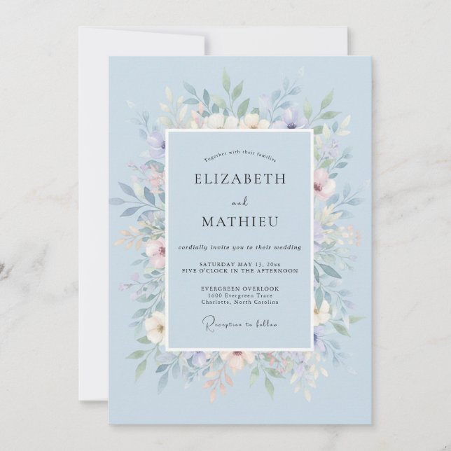 Invitation Couronne de mariage champêtre au bleuet (Devant)