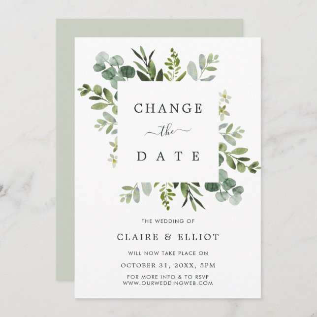 Invitation Couronne de mariage Changement de date de mariage  (Devant / Derrière)