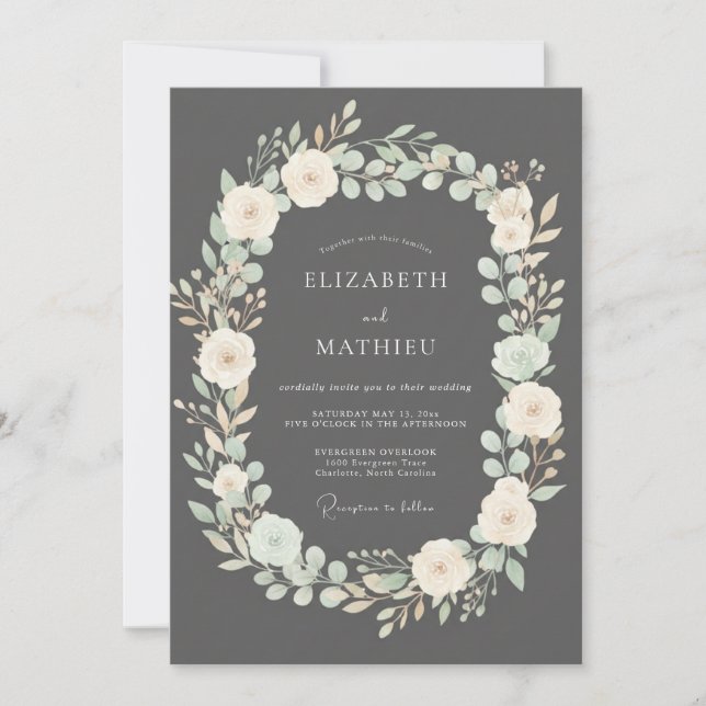 Invitation Couronne de mariage Charbon Ivory Cream (Devant)
