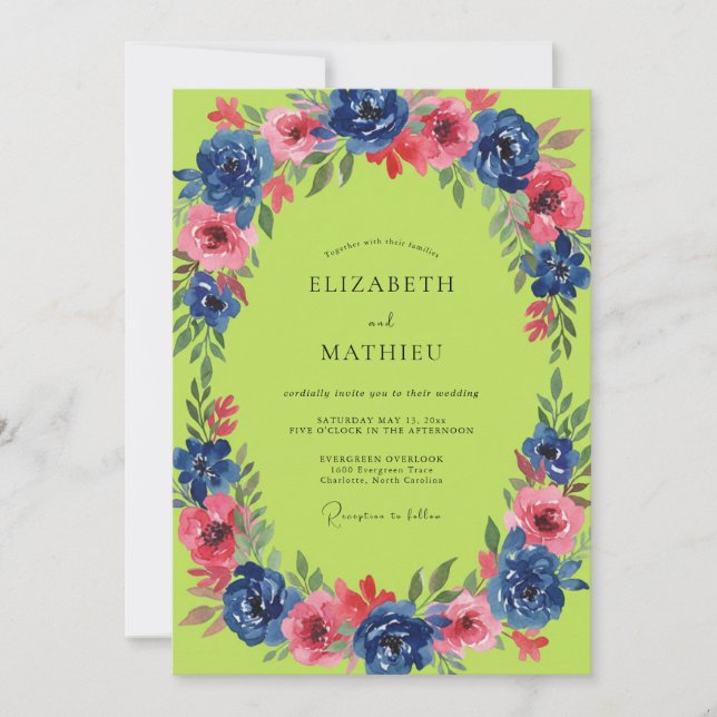Invitation Couronne de mariage Chartreuse Cobalt (Devant)
