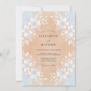 Invitation Couronne de mariage chaude pêche et pérywinkle