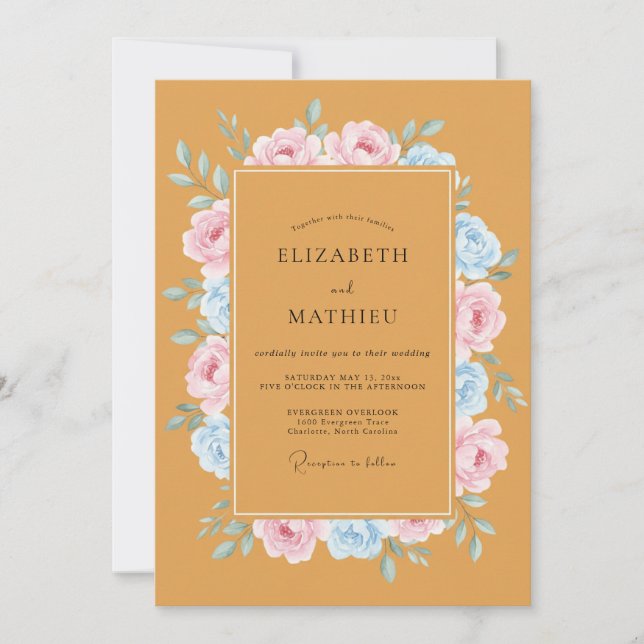 Invitation Couronne de mariage ciel rose doré (Devant)