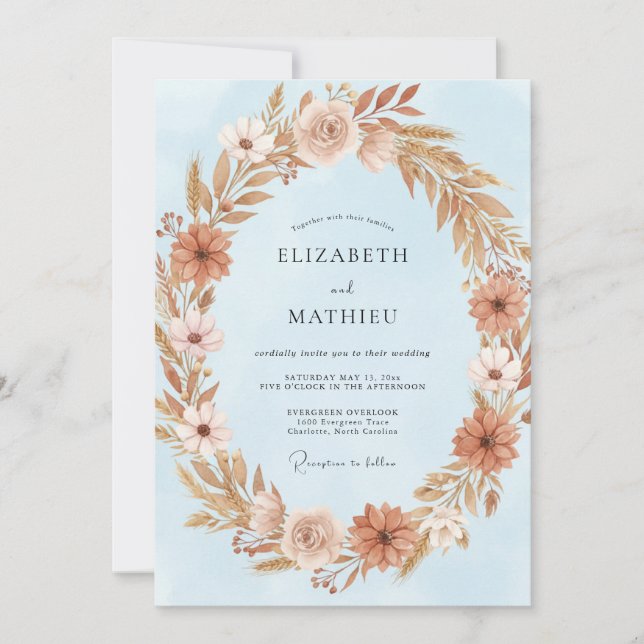 Invitation Couronne de mariage ciel terracotta (Devant)