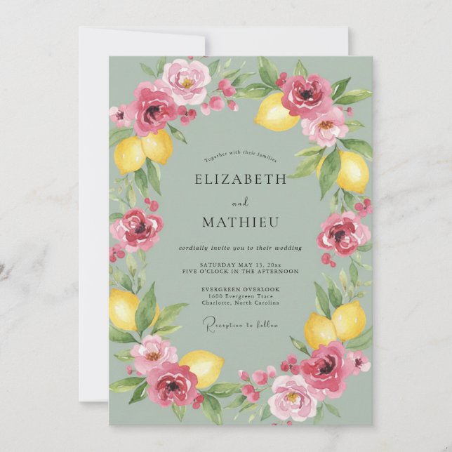 Invitation Couronne de mariage citron rose (Devant)