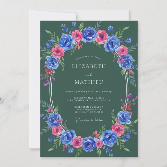 Invitation Couronne de mariage Cobalt Magenta (Devant)