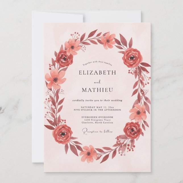 Invitation Couronne de mariage Copper Blush (Devant)