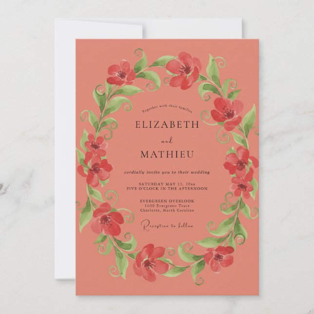 Invitation Couronne de mariage Coquelicot Corail (Devant)