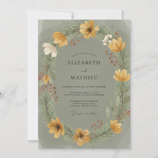 Invitation Couronne de mariage coquelicot doré (Devant)