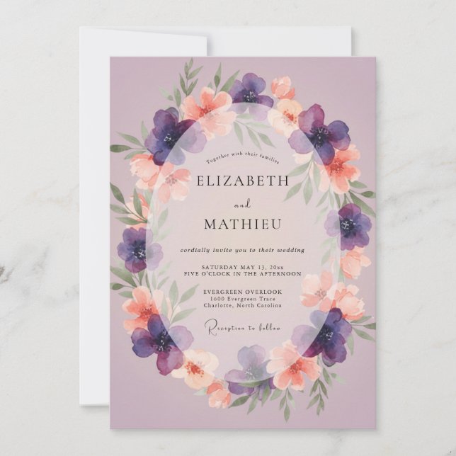 Invitation Couronne de mariage Corail Améthyste (Devant)