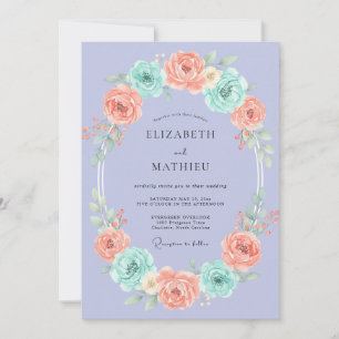 Invitation Couronne de mariage Corail Aqua Pervenche