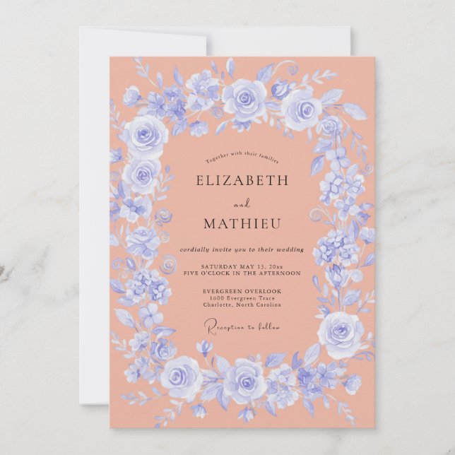 Invitation Couronne de mariage Corail Bleuet (Devant)