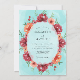 Invitation Couronne de mariage corail cramoisi