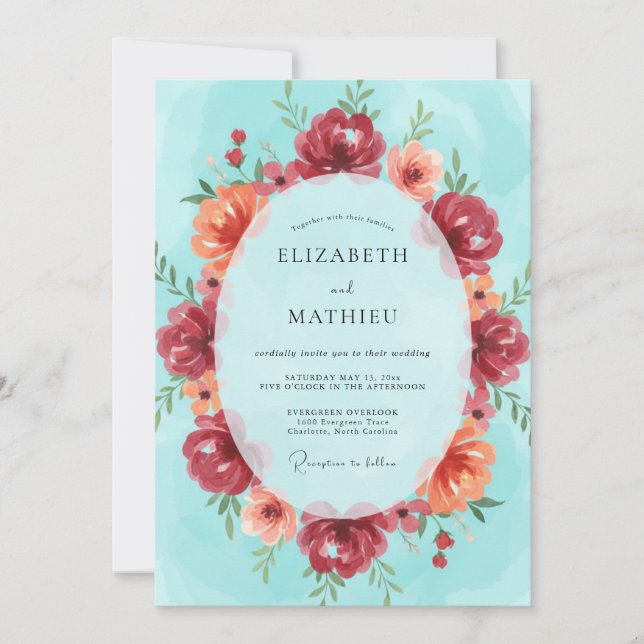 Invitation Couronne de mariage corail cramoisi (Devant)