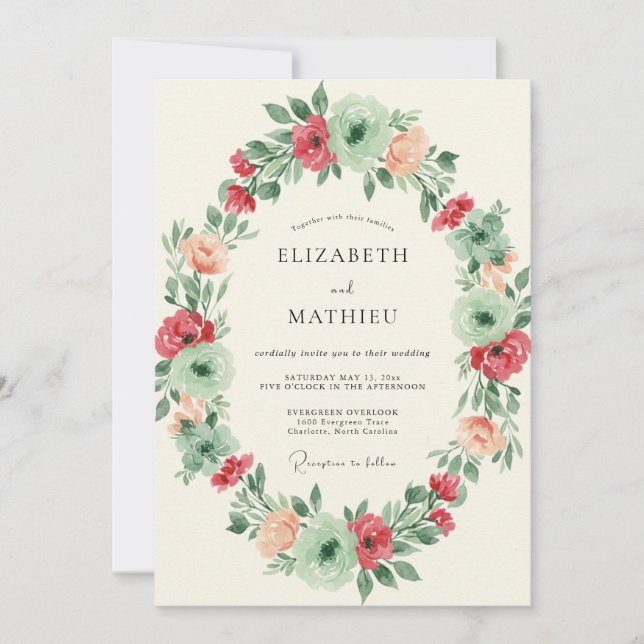 Invitation Couronne de mariage Corail Menthe (Devant)