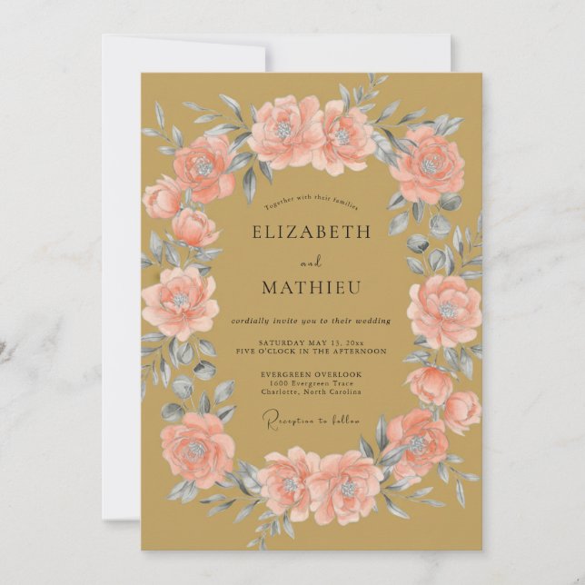 Invitation Couronne de mariage Corail Ocre (Devant)