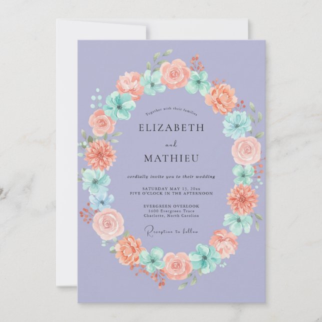 Invitation Couronne de mariage Corail Pervenche (Devant)