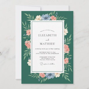 Invitation Couronne de mariage Corail Sarcelle