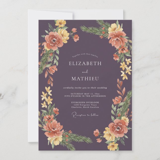 Invitation Couronne de mariage corail violet profond (Devant)