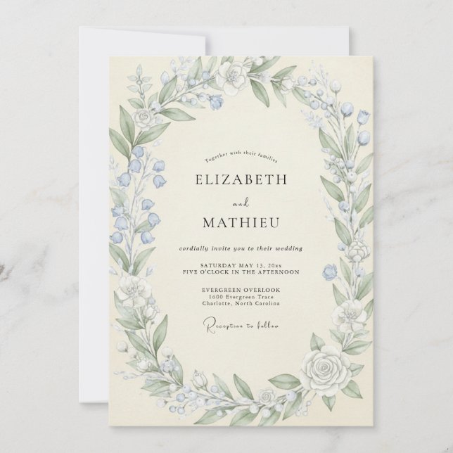 Invitation Couronne de mariage Cornflower Celadon (Devant)