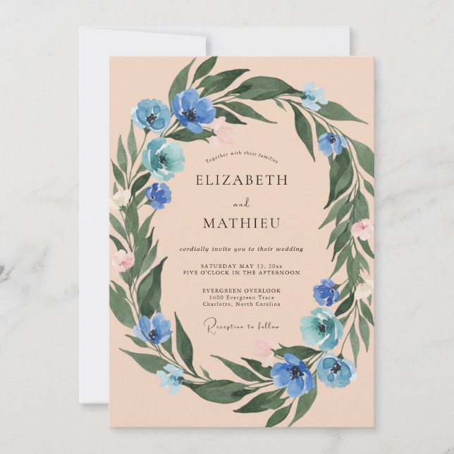 Invitation Couronne de mariage Cornflower Warm Peach (Devant)