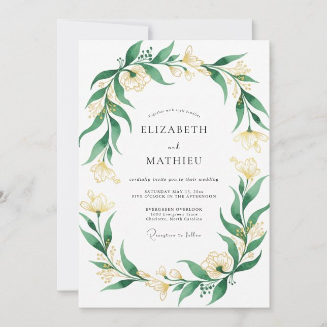 Invitation Couronne de mariage Cream Émeraude (Devant)