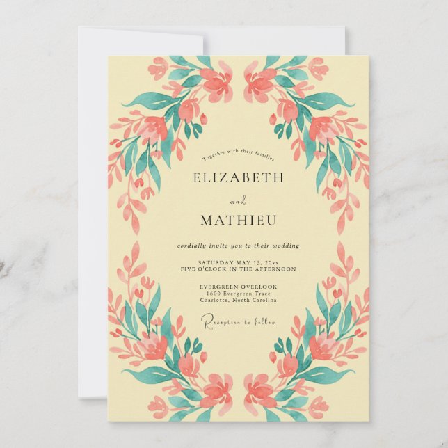 Invitation Couronne de mariage crème corail (Devant)
