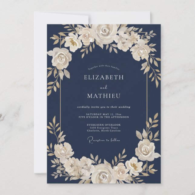 Invitation Couronne de mariage Crème de Minuit (Devant)
