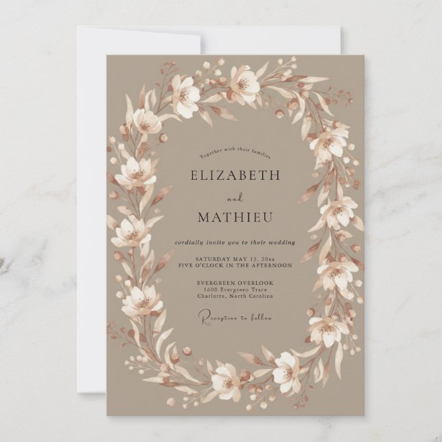 Invitation Couronne de mariage crème taupe (Devant)