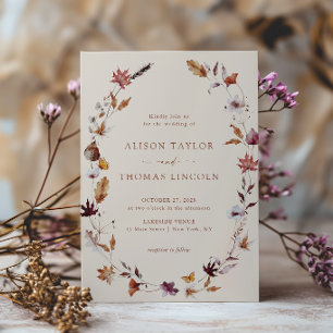 Invitation Couronne de mariage de feuilles de terracotta Boho