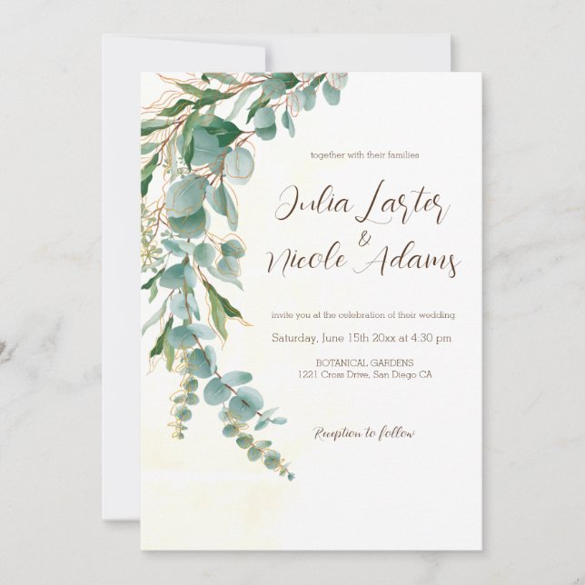 Invitation Couronne de mariage de feuilles vertes d'eucalyptu (Devant)