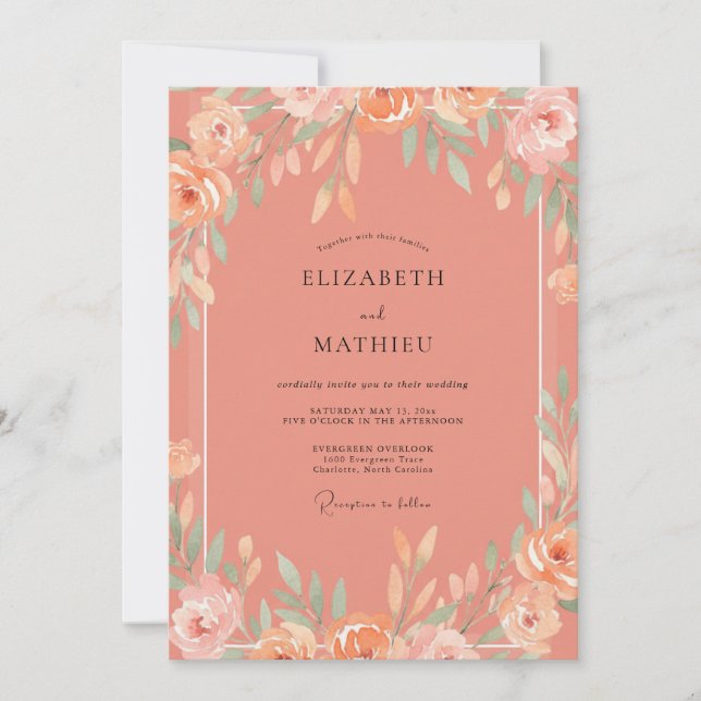 Invitation Couronne de mariage de fleurs de corail côtières (Devant)