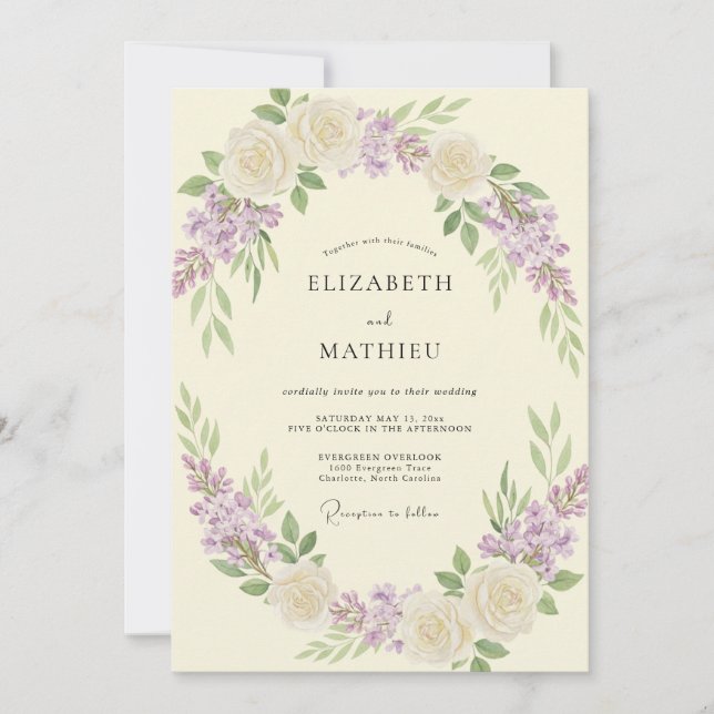 Invitation Couronne de mariage de fleurs d'Ivory Rose (Devant)