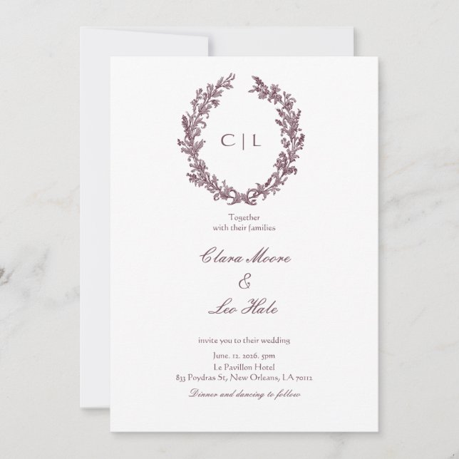 Invitation Couronne de mariage de fleurs sauvages de Bourgogn (Devant)