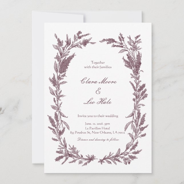 Invitation Couronne de mariage de fleurs sauvages de Bourgogn (Devant)