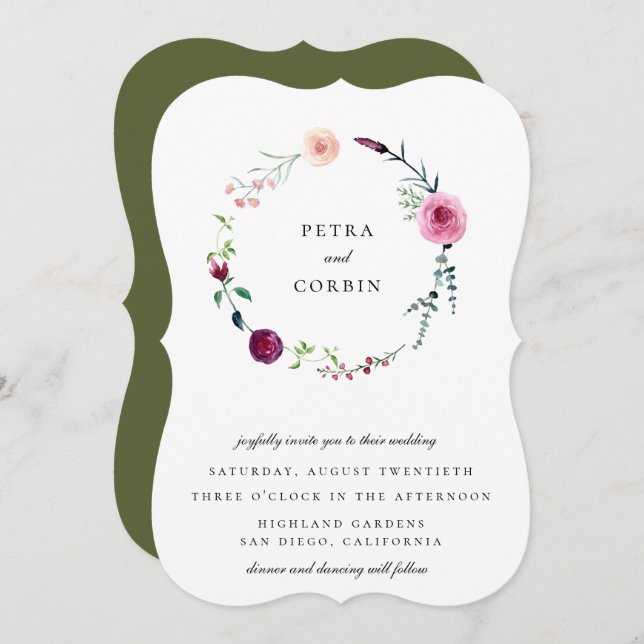 Invitation Couronne de mariage de jardin délicat (Devant / Derrière)