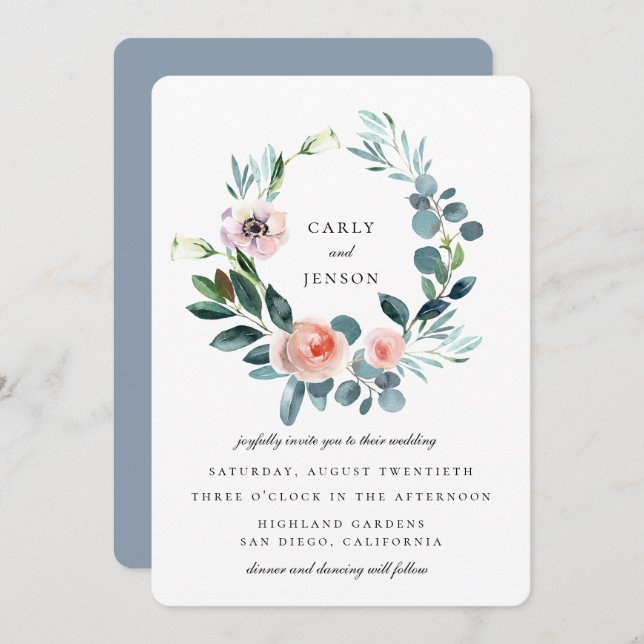 Invitation Couronne de mariage de jardin fleuri (Devant / Derrière)