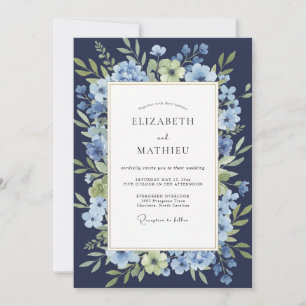 Invitation Couronne de mariage de la mi-nuit au bleuet