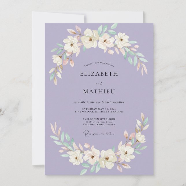 Invitation Couronne de mariage de pervenche botanique à la me (Devant)