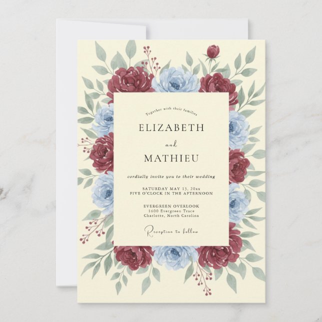 Invitation Couronne de mariage de pivoine bordeaux (Devant)