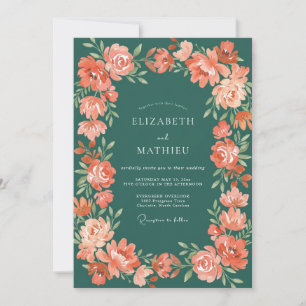 Invitation Couronne de mariage de pivoine corail poussiéreuse