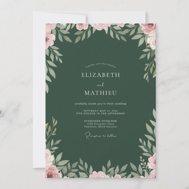 Invitation Couronne de mariage de pivoine de forêt (Devant)