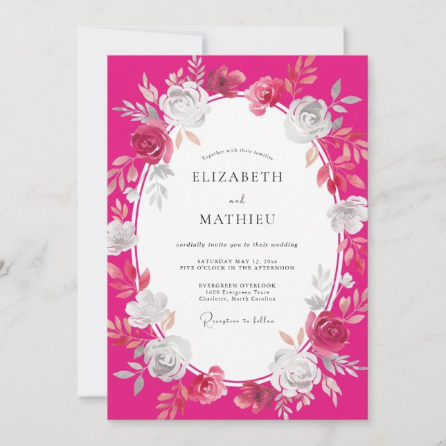 Invitation Couronne de mariage de pivoine magenta (Devant)