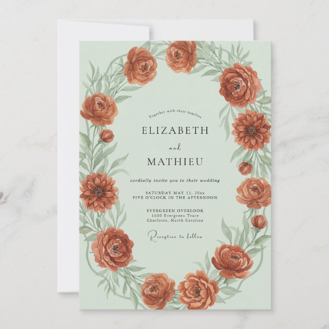 Invitation Couronne de mariage de pivoine Rouille (Devant)