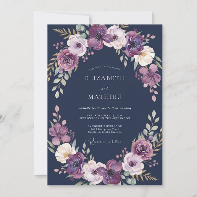 Invitation Couronne de mariage de prune d'améthyste éclairée  (Devant)