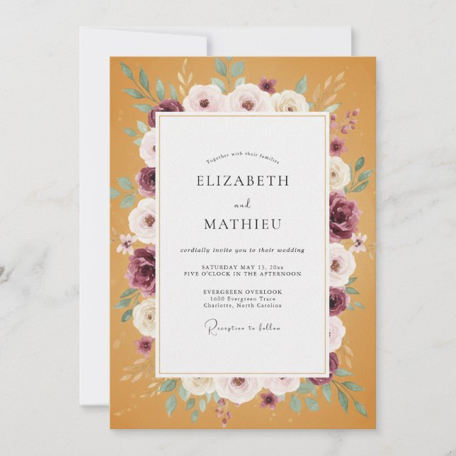 Invitation Couronne de mariage de prunier Moutarde de prairie (Devant)