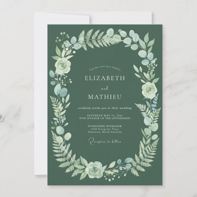 Invitation Couronne de Mariage de Sauge Verdoyante (Devant)