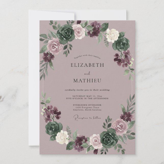 Invitation Couronne de mariage de succulentes mauves (Devant)
