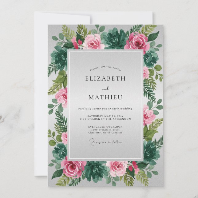 Invitation Couronne de mariage de succulentes roses (Devant)